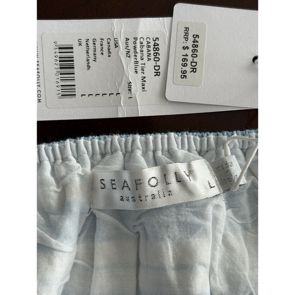 Seafolly Australia Cabana Tier Maxi Dress- Powder Blue Large - Picture 9 of 10